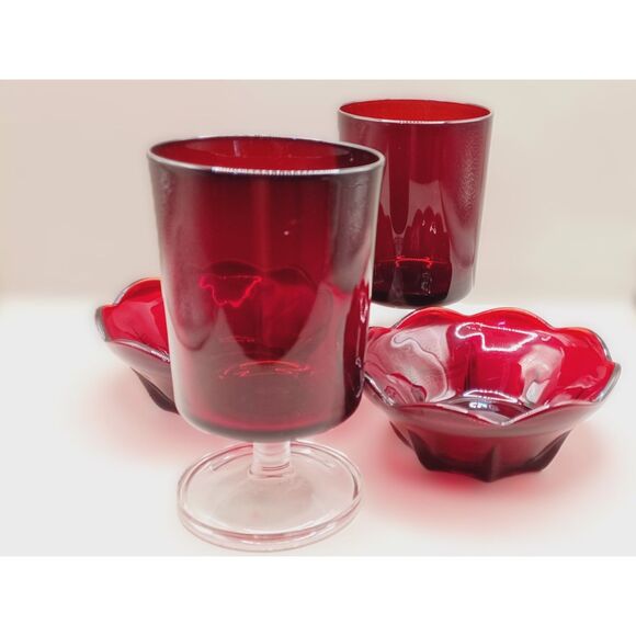 Cristal D'Arques-Durand Water Goblet Cavalier Ruby Glass, Finger Bowls Set of 2 - Picture 2 of 15